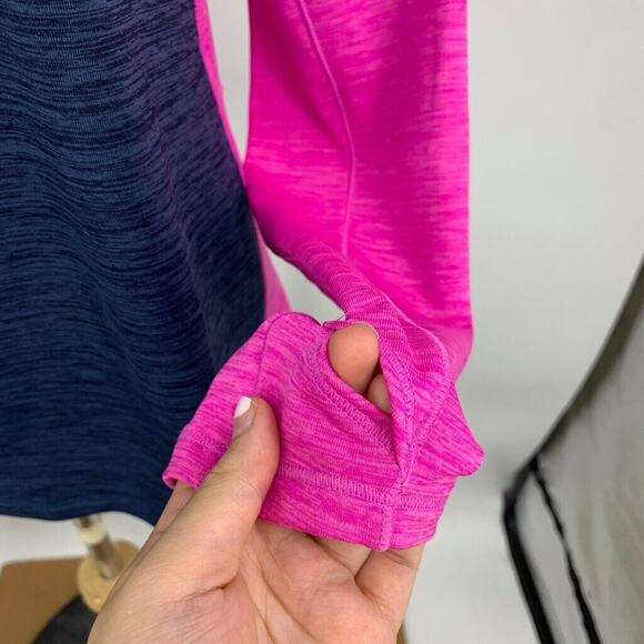 Under Armour Shirt Women L Large Navy Pink ColdGear Fitted Thumbhole Crew Raglan - Picture 4 of 14